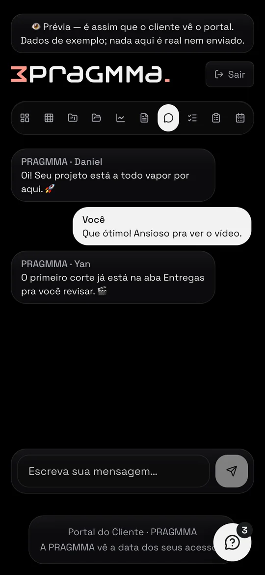 Portal do Cliente, tela Chat, com dados de exemplo