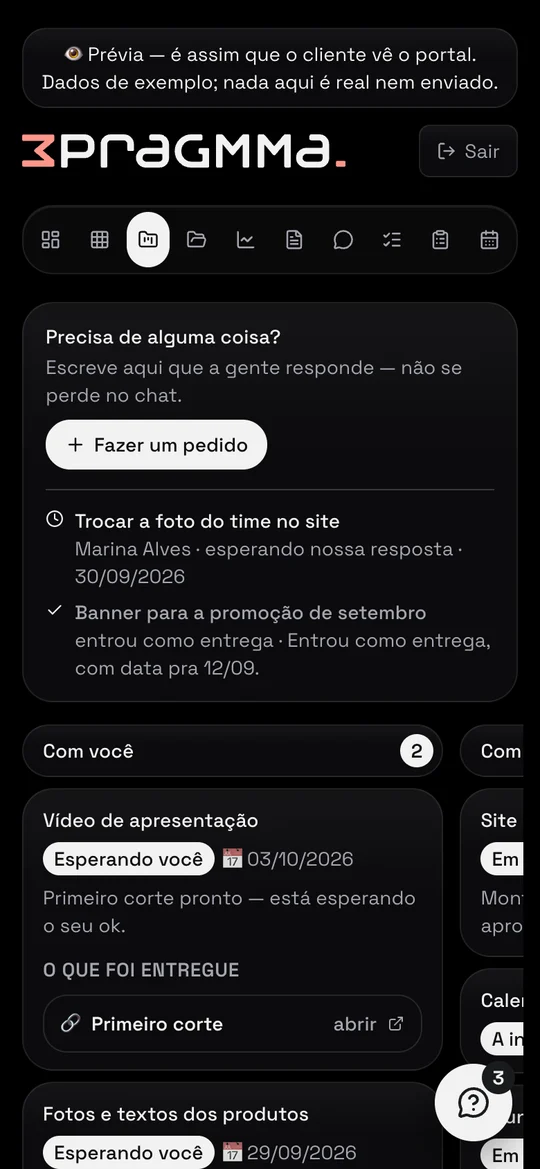 Portal do Cliente, tela Entregas, com dados de exemplo