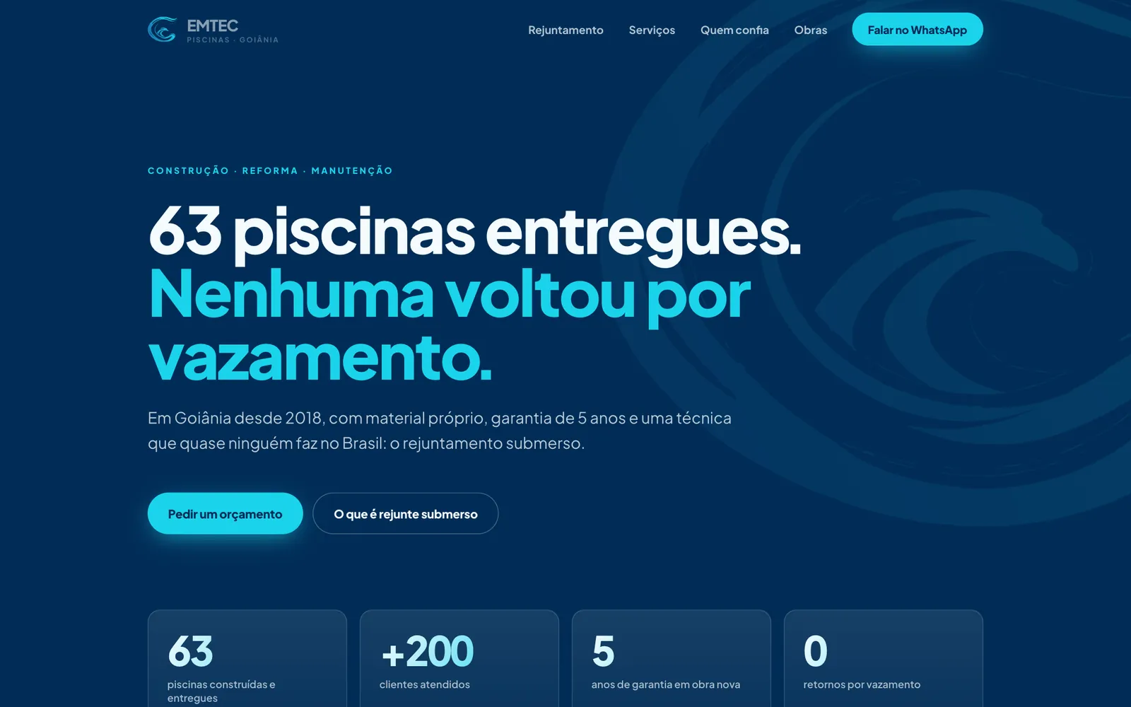 Site da EMTEC Piscinas